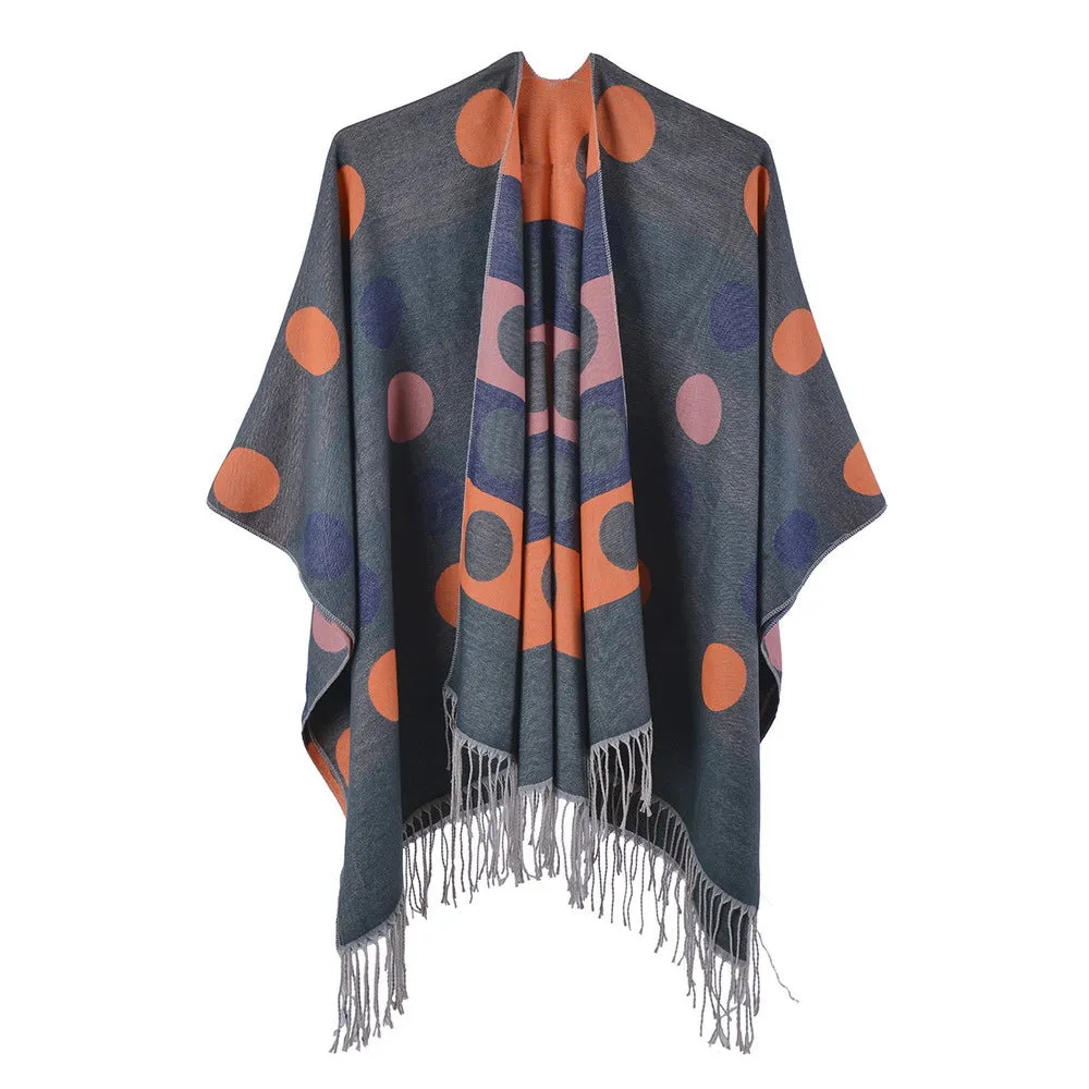 Manufacturers sell new women's shawls, tassels, polka dots, split capes, thickened, warm keeping, universal, cross-border, exclusive