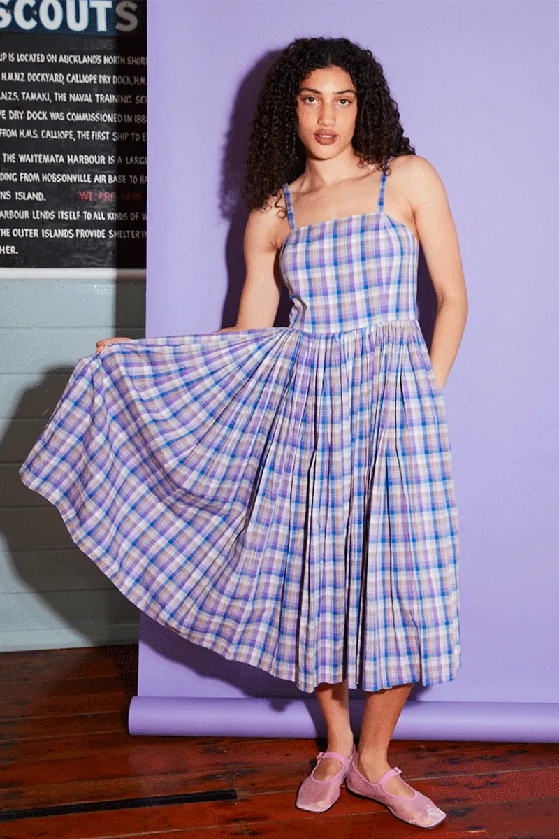 Marilyn Sundress - Purple Check Cotton