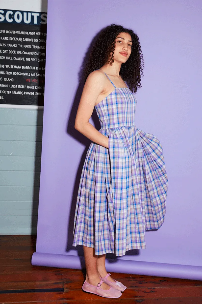 Marilyn Sundress - Purple Check Cotton