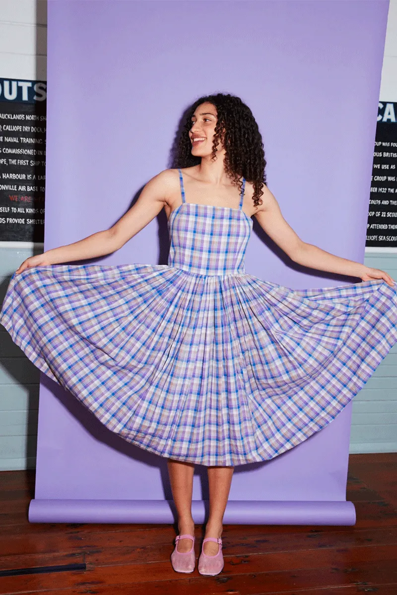 Marilyn Sundress - Purple Check Cotton