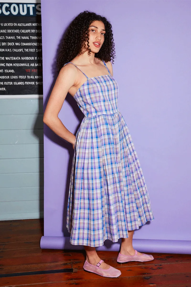 Marilyn Sundress - Purple Check Cotton