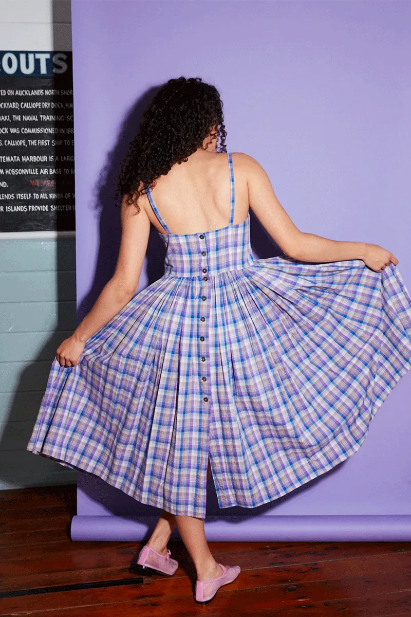 Marilyn Sundress - Purple Check Cotton