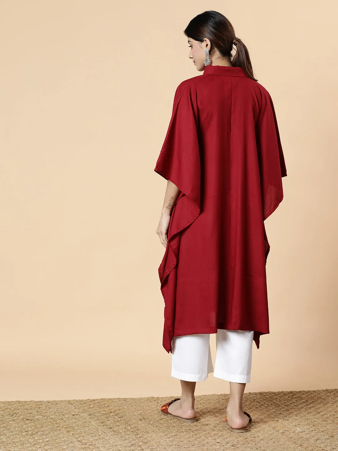 Maroon Rayon MandarinKurta - BurgundyBloom