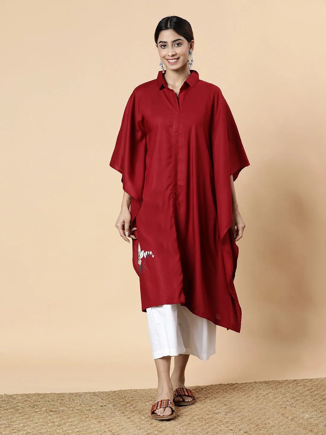 Maroon Rayon MandarinKurta - BurgundyBloom