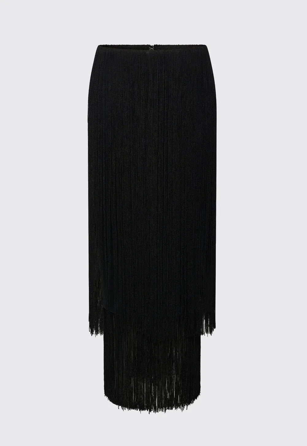 Marquee Wool Fringe Skirt in Black