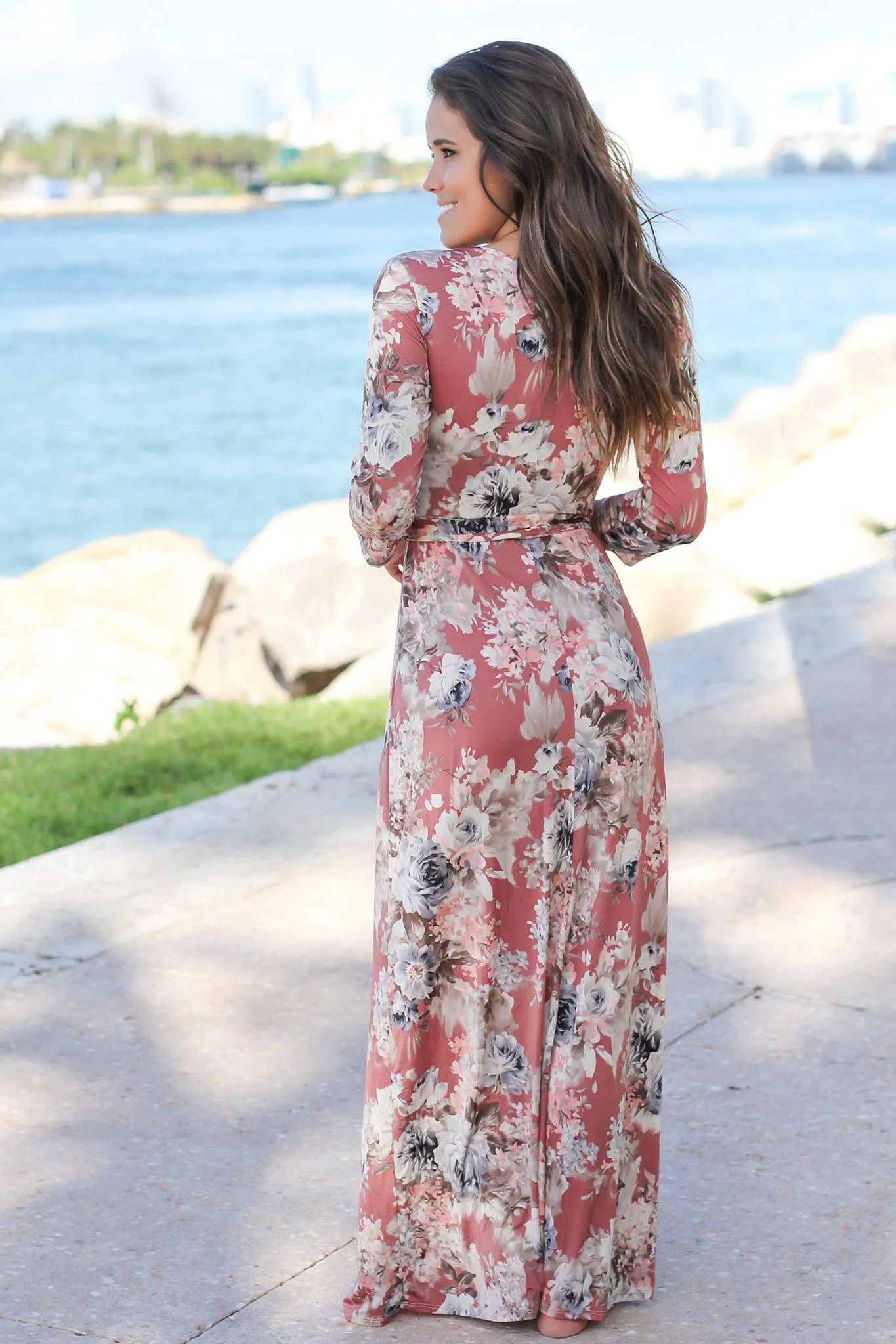 Mauve Floral Wrap Maxi Dress