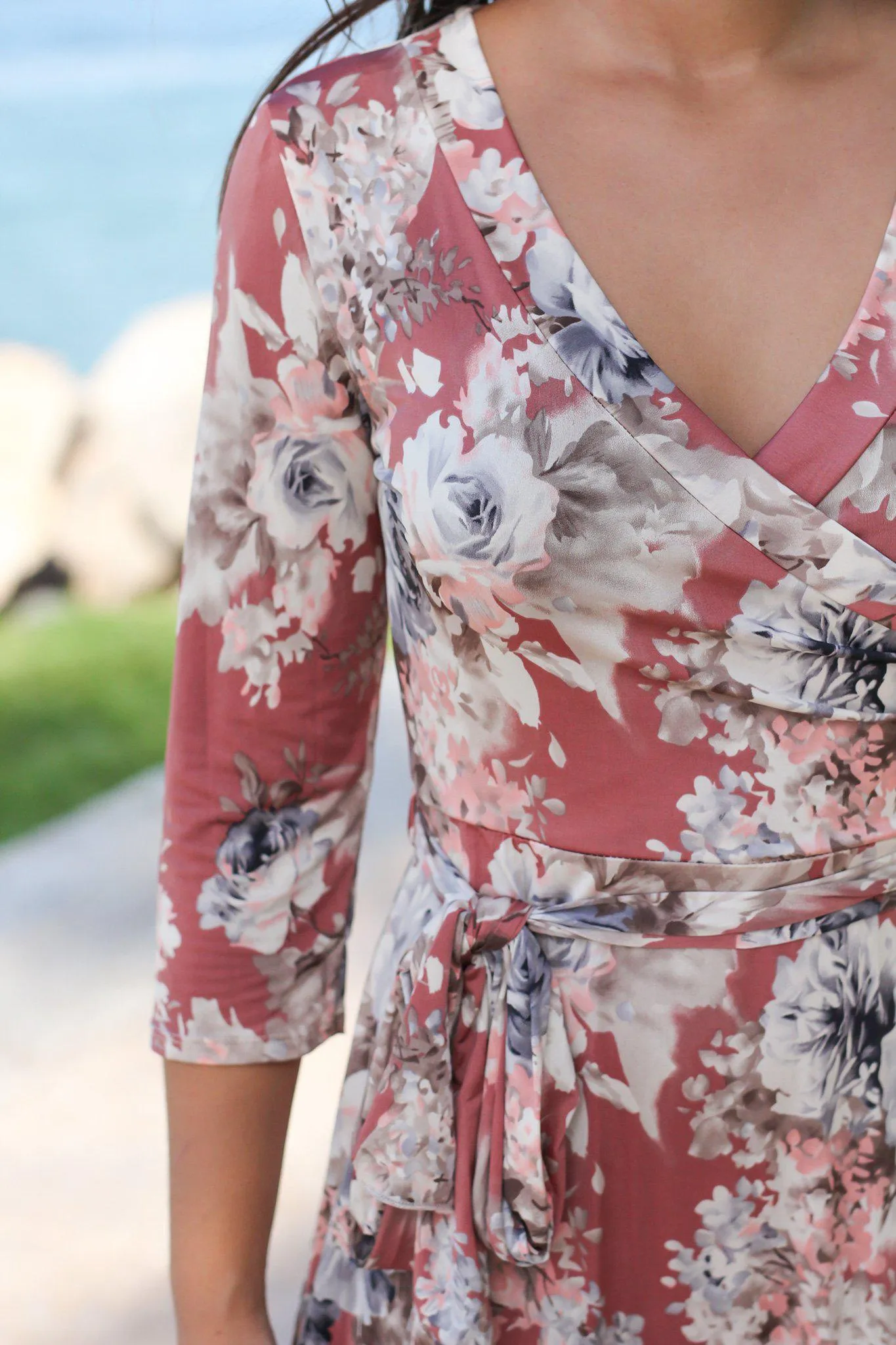 Mauve Floral Wrap Maxi Dress