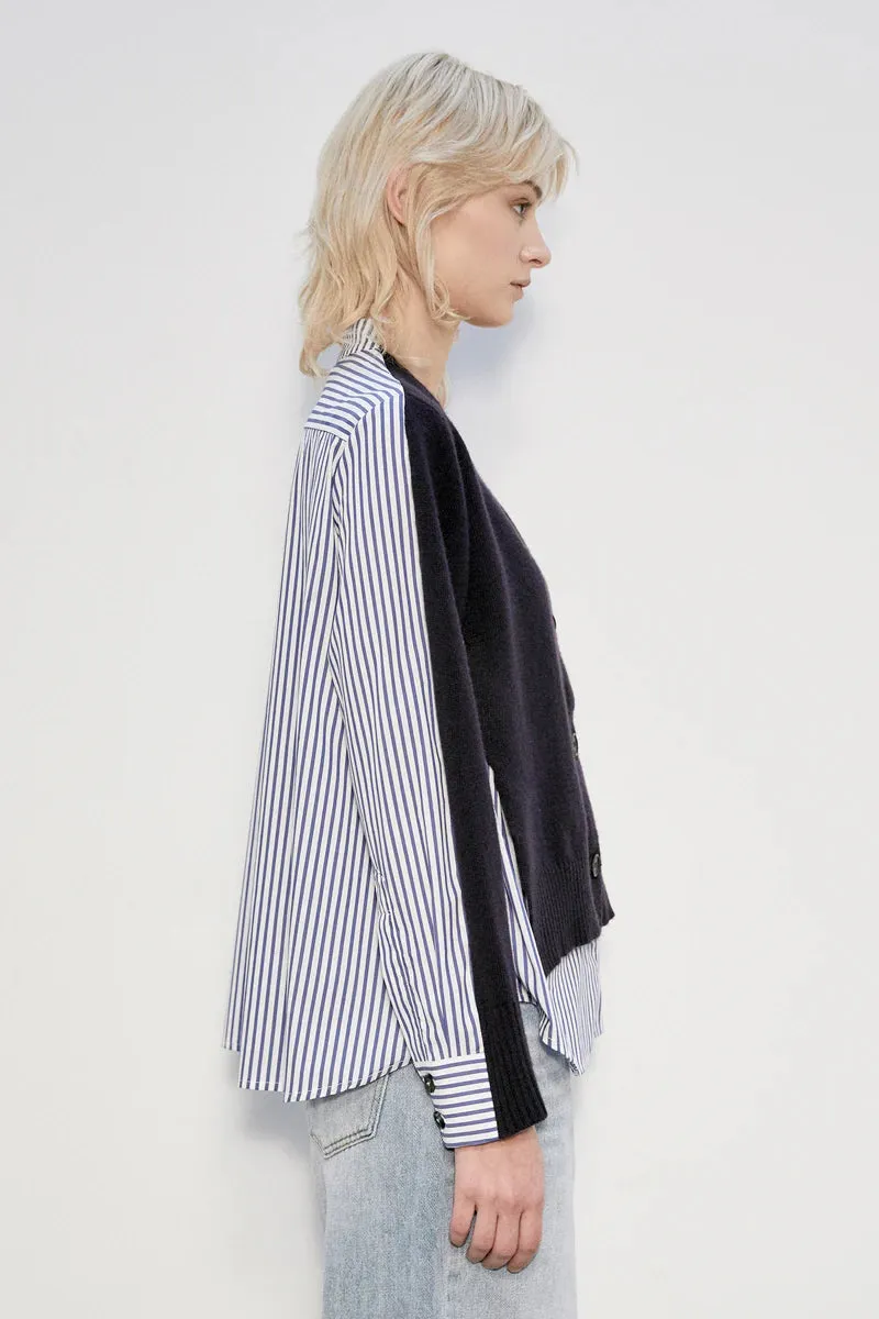 MeiMeiJ Navy Shirt Style Contemporary Cardigan