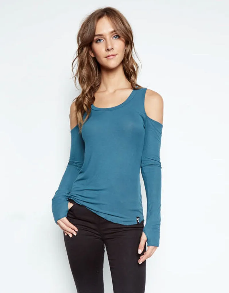 Michael Lauren Filippo Open Shoulder Scoop Neck Top in Tidepool