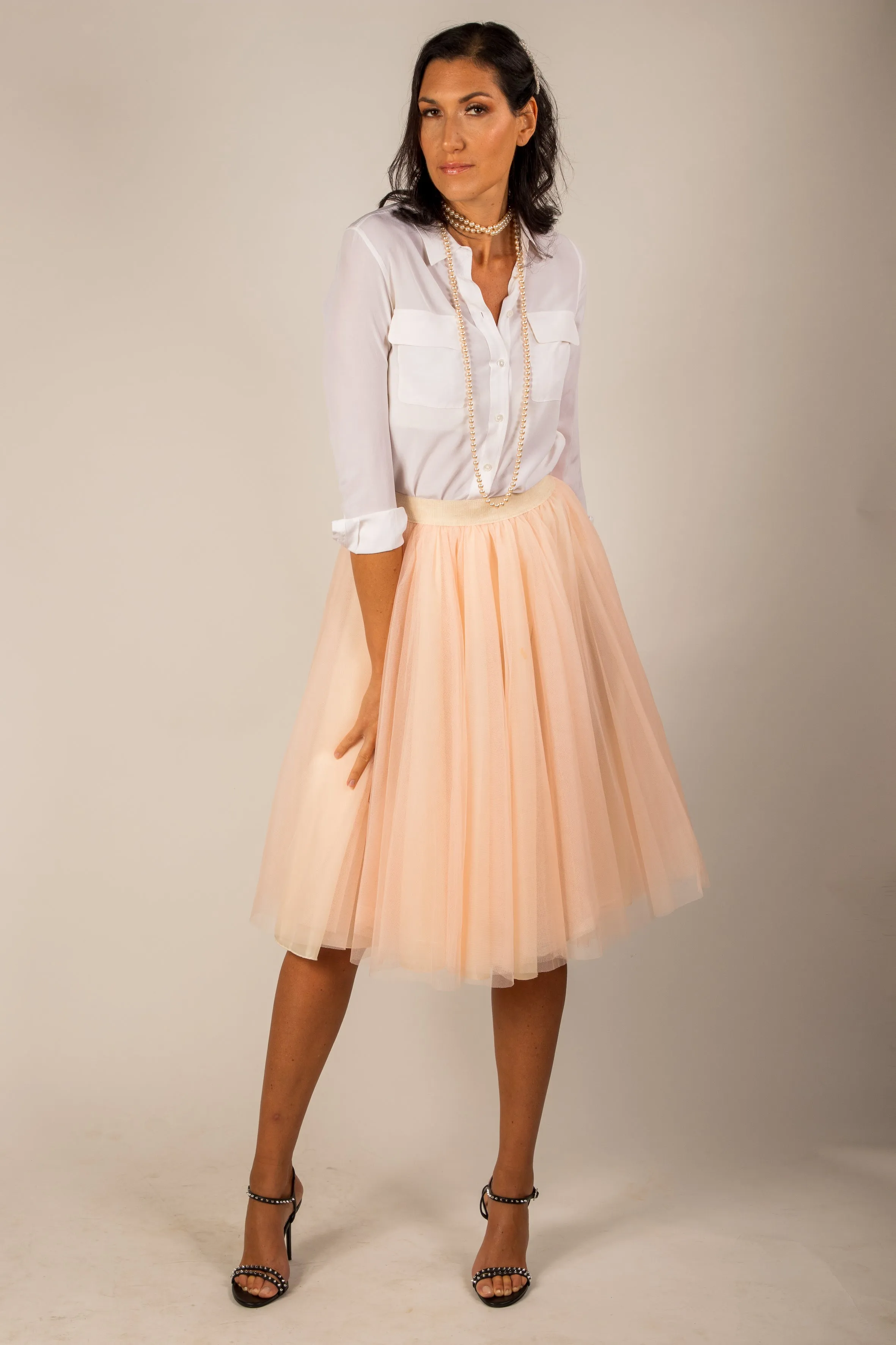 Midi Champagne Tulle Skirt