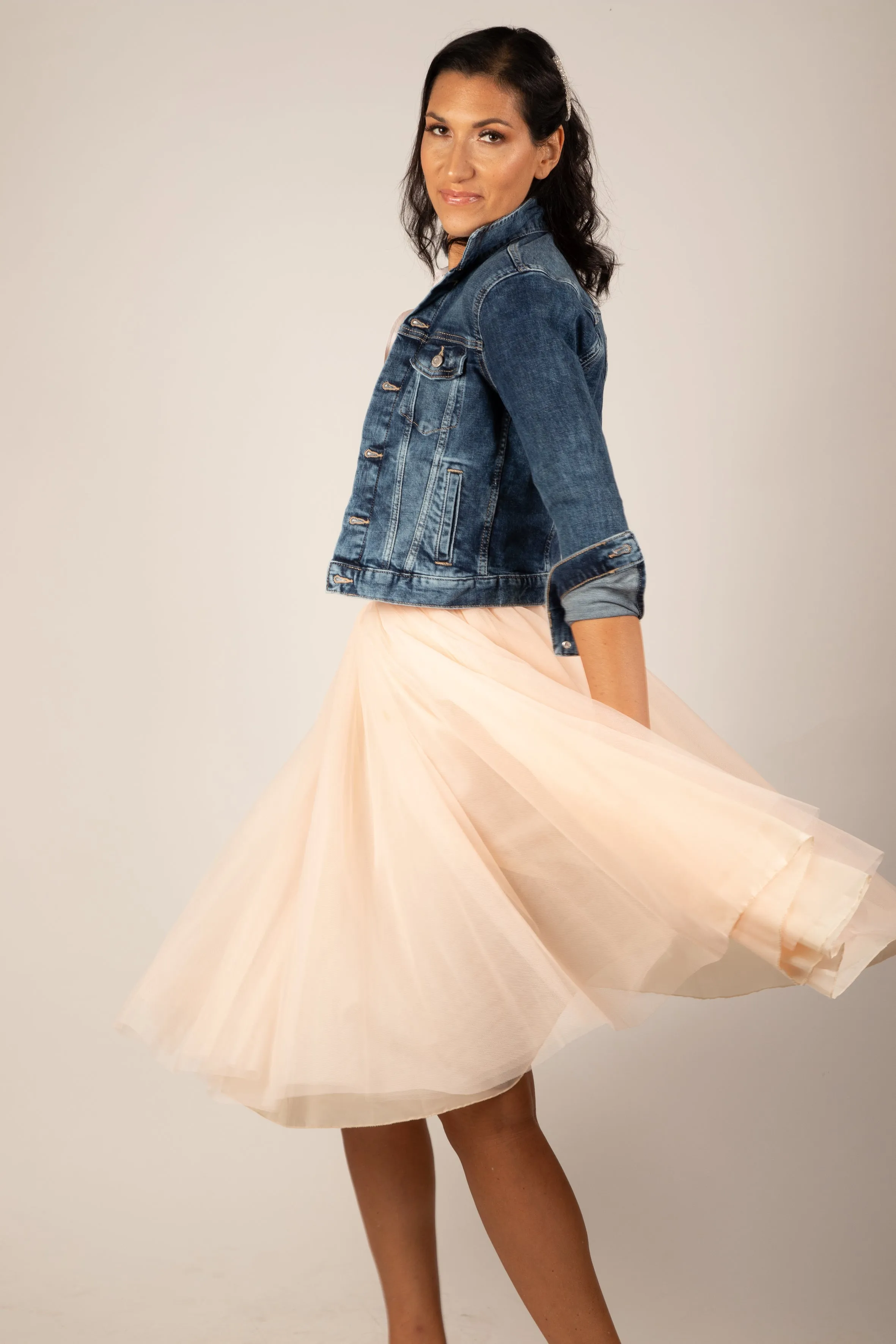 Midi Champagne Tulle Skirt