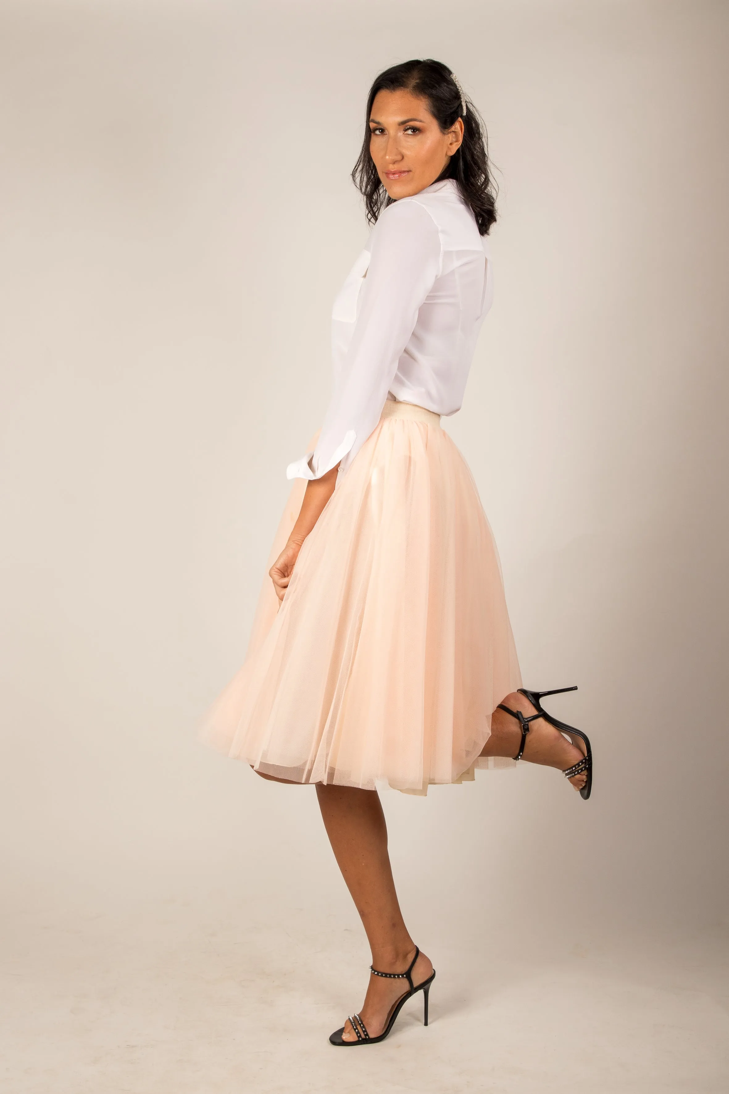 Midi Champagne Tulle Skirt