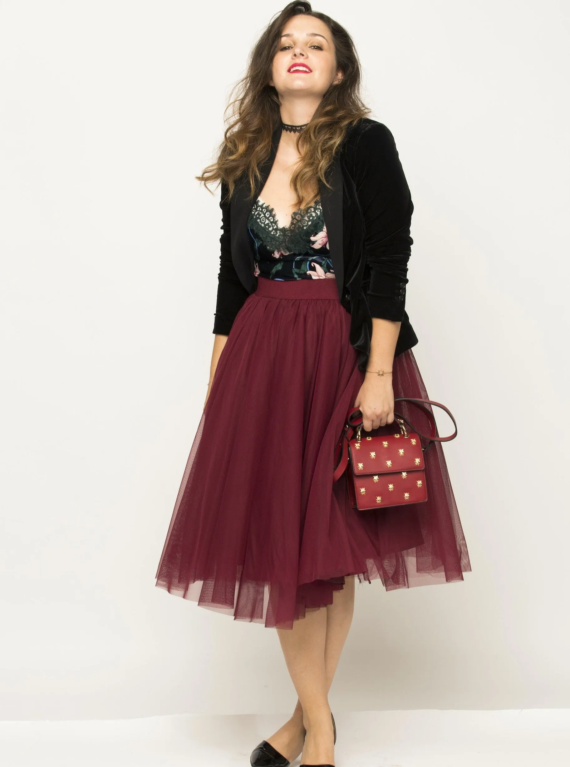 Midi Cherry Red Tulle Skirt