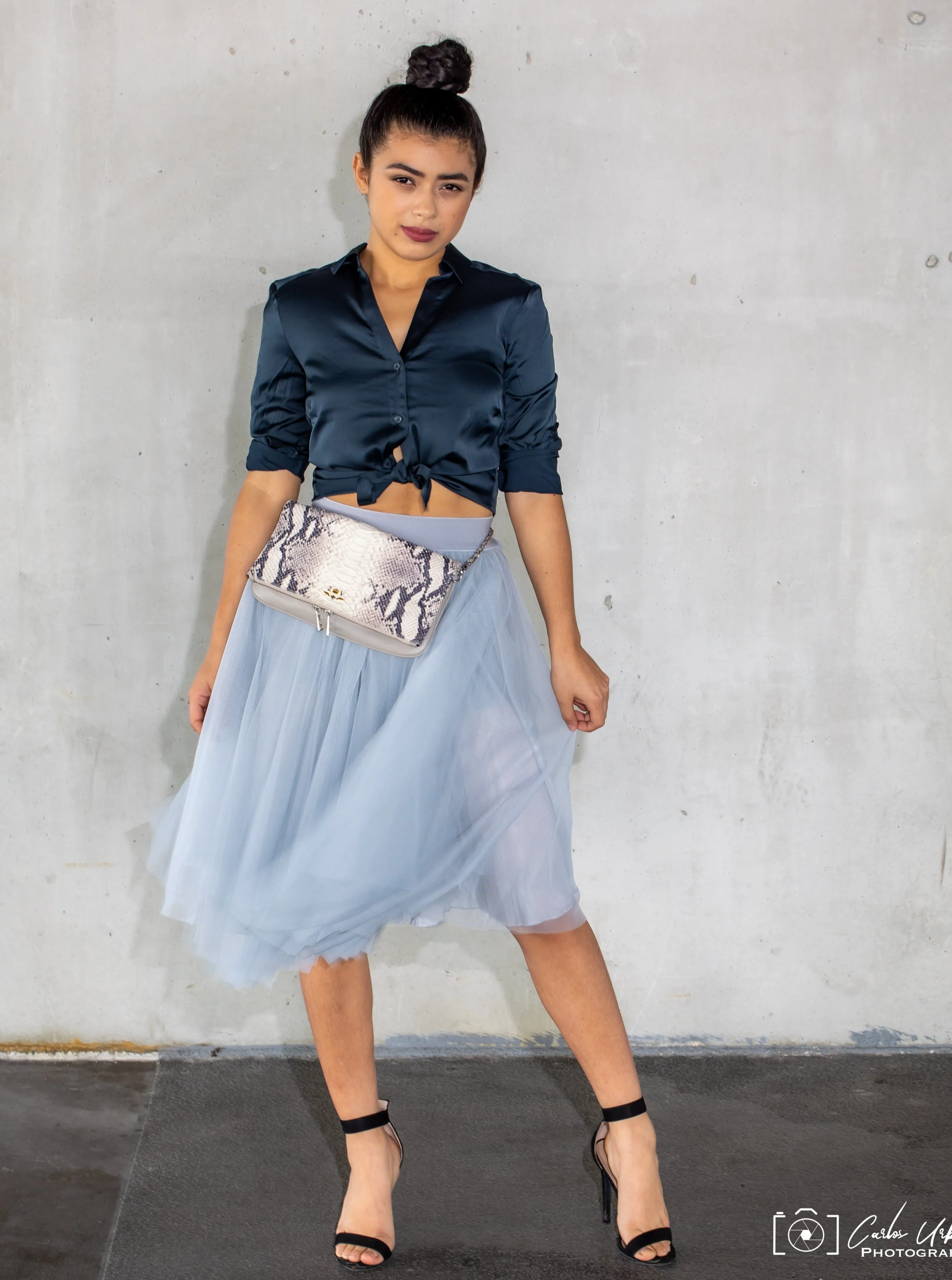 Midi Light Gray Tulle Skirt