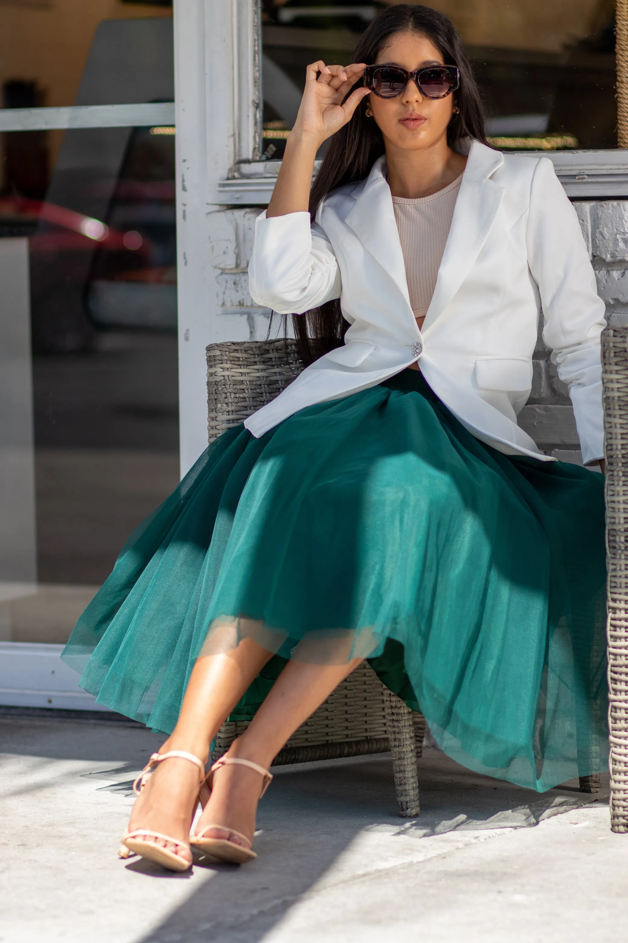 Midi Midnight Green Tulle Skirt