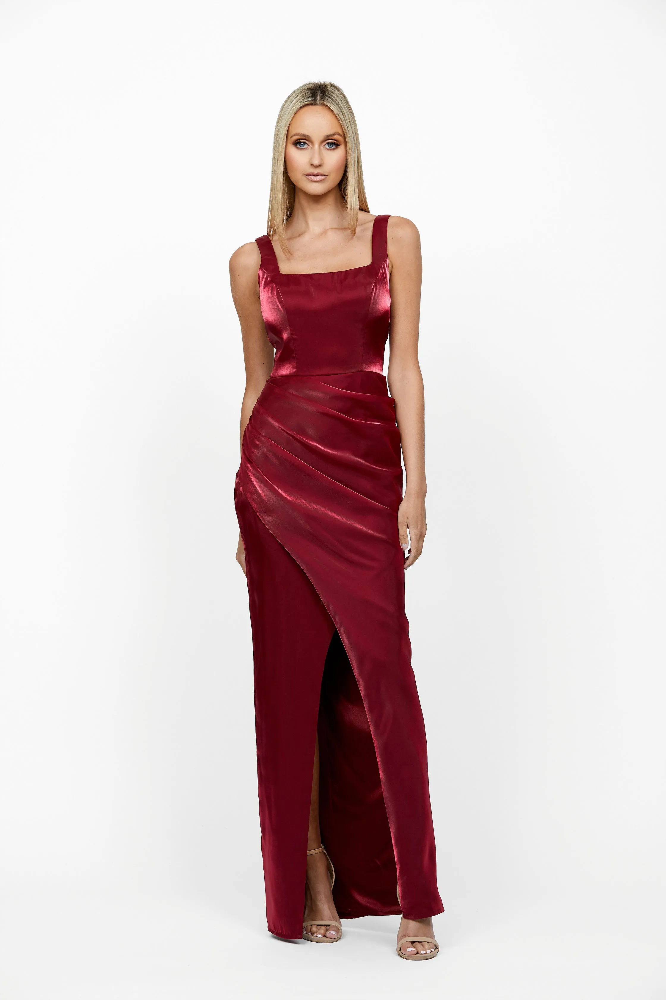 Minka Square Neck Draped Gown