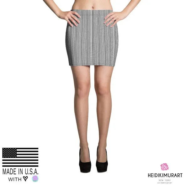 Modern Black White Vertical Stripe Print Women's Best Premium Mini Skirt- Made in USA/EU