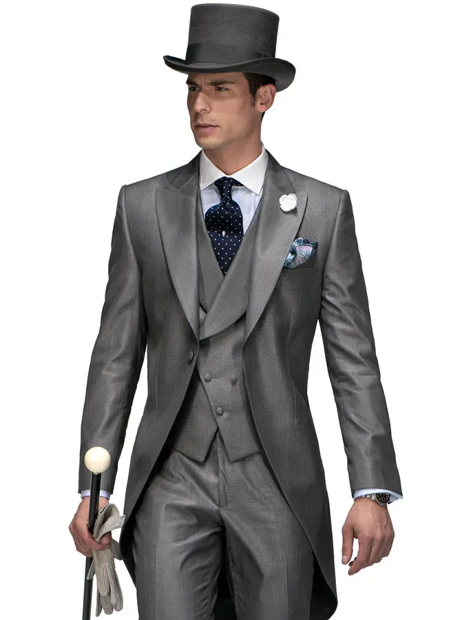 Morning Style Charcoal Grey Tailcoat Groom Tuxedos Handsome Men Wedding Wear High Quality Men Formal Prom Party Suit(Jacket Pants Tie Vest)