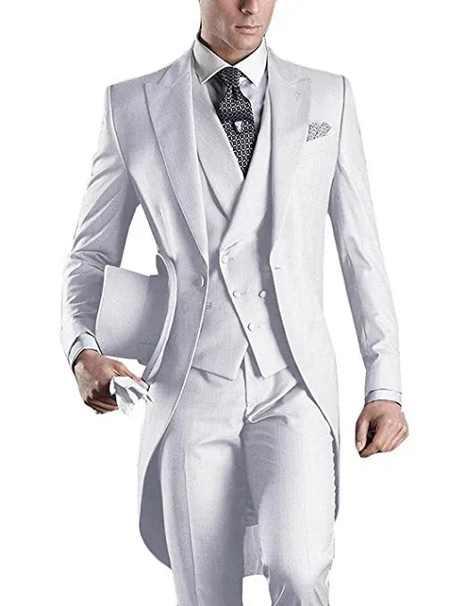 Morning Style Charcoal Grey Tailcoat Groom Tuxedos Handsome Men Wedding Wear High Quality Men Formal Prom Party Suit(Jacket Pants Tie Vest)