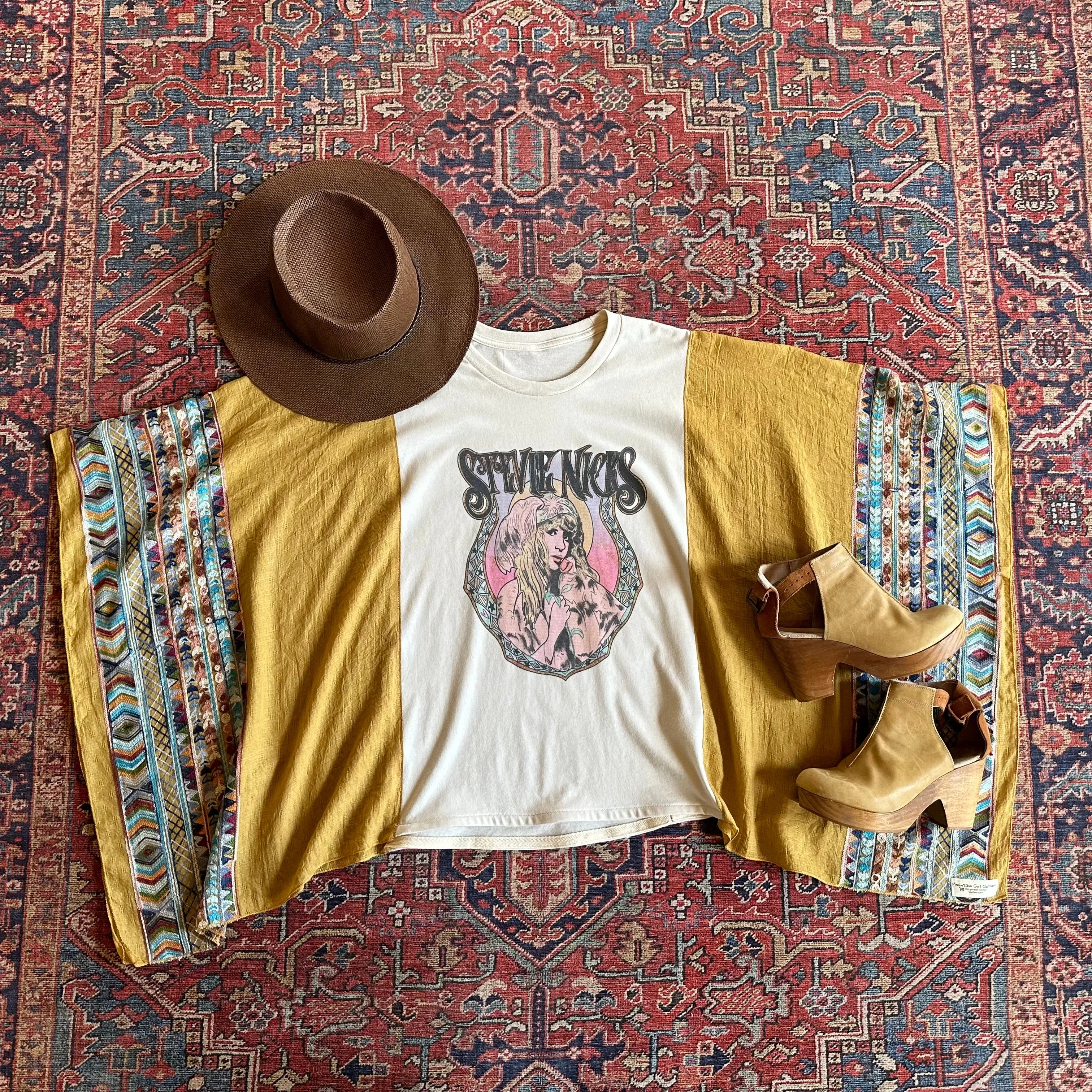 Mystical Stevie Nicks Inspired Golden Yellow Embroidered Poncho