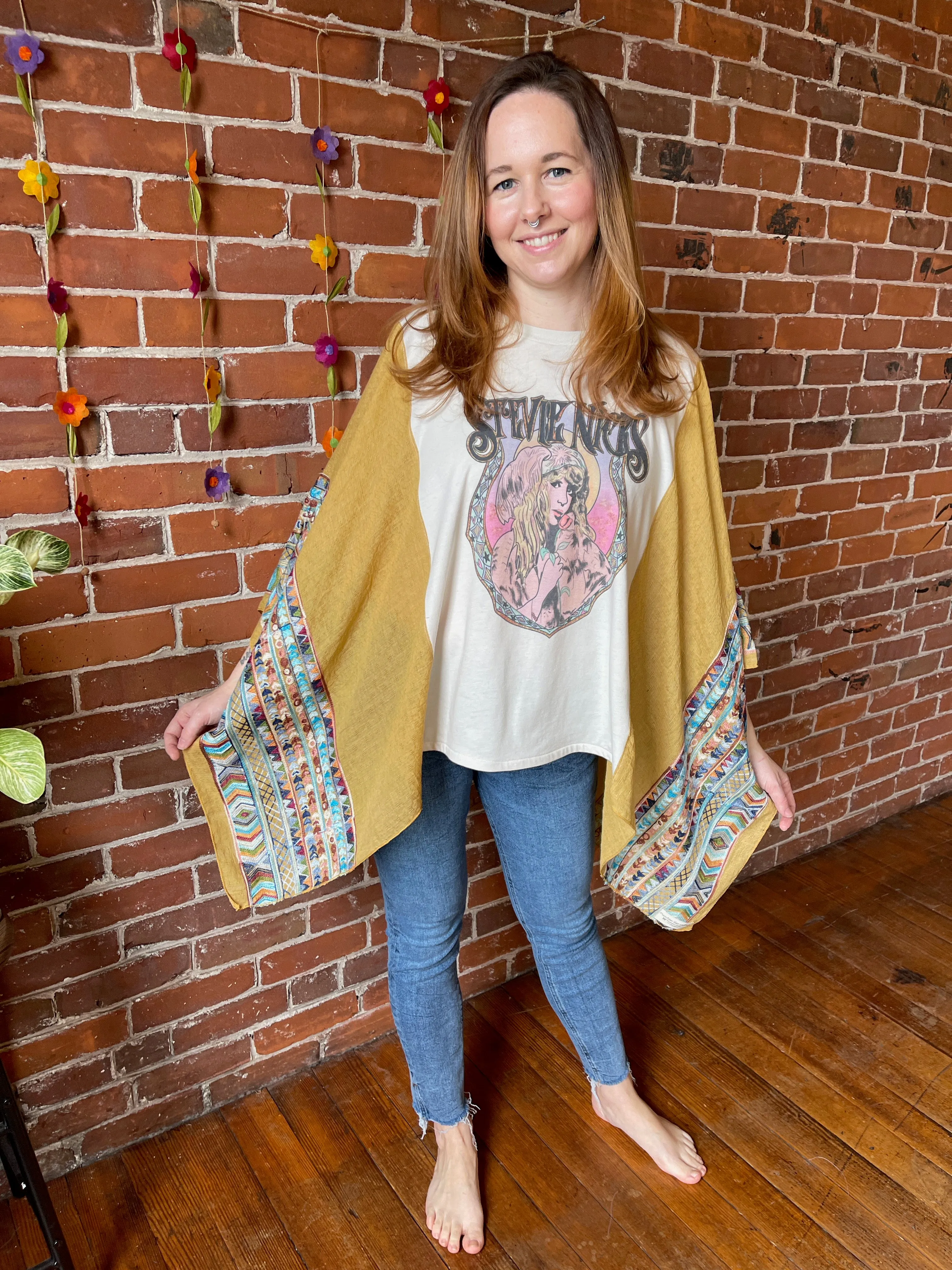 Mystical Stevie Nicks Inspired Golden Yellow Embroidered Poncho