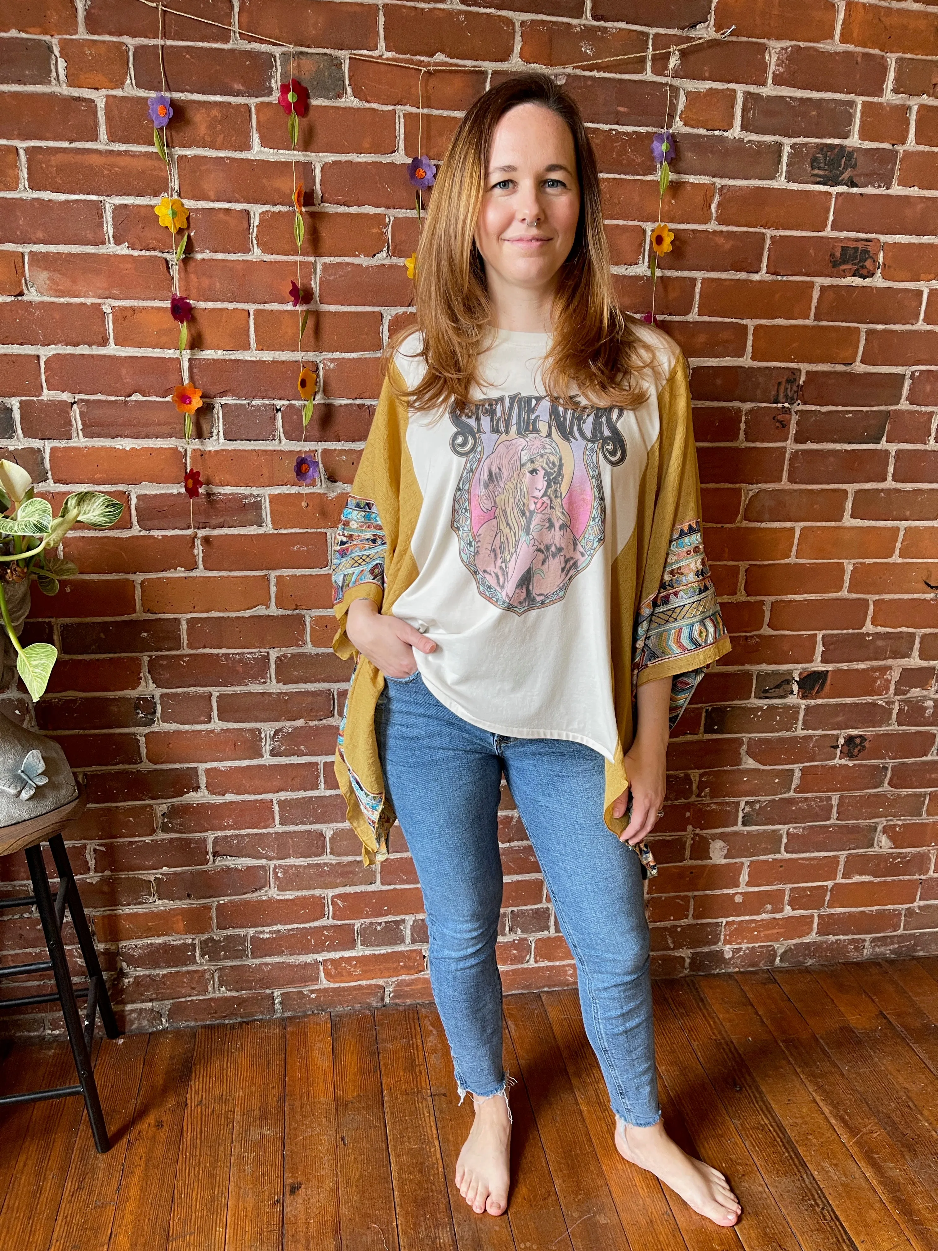 Mystical Stevie Nicks Inspired Golden Yellow Embroidered Poncho