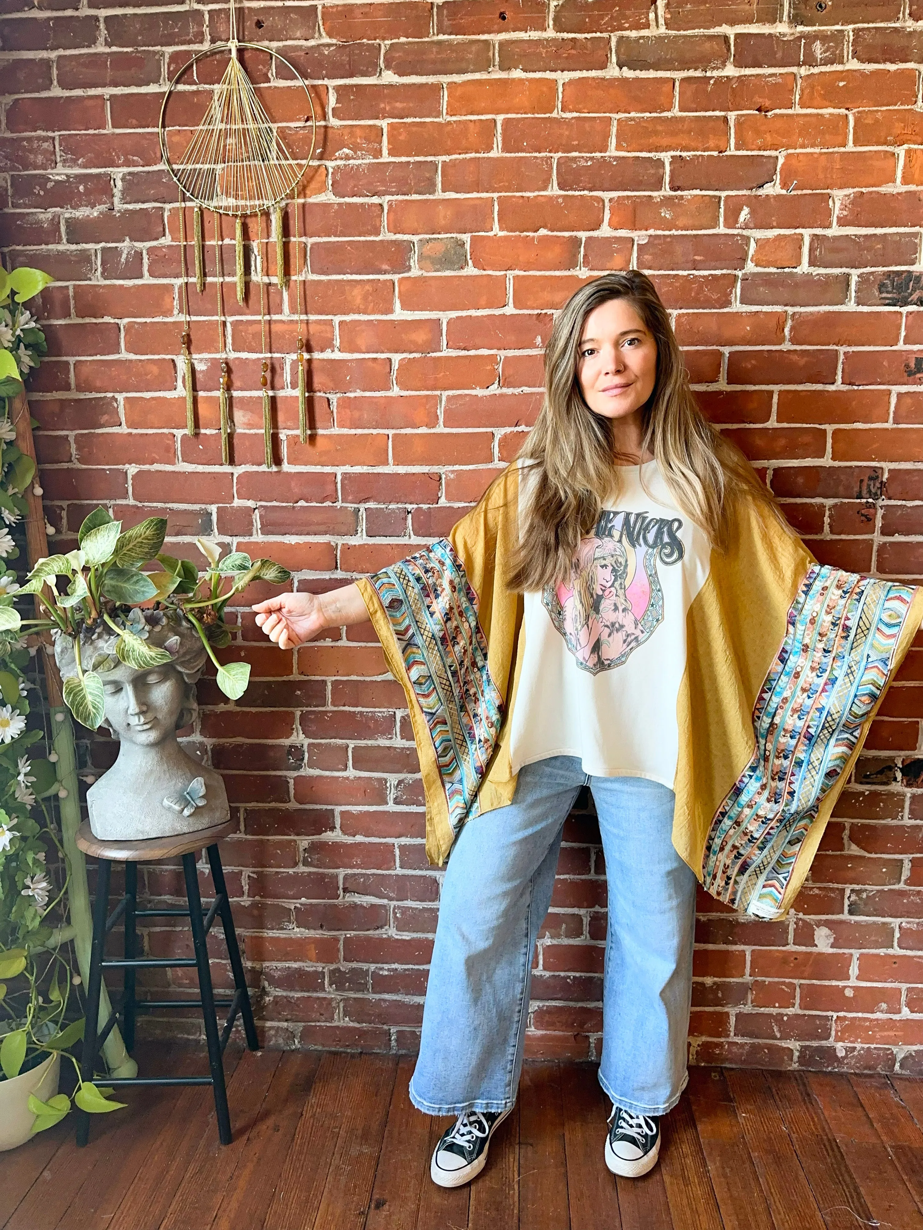 Mystical Stevie Nicks Inspired Golden Yellow Embroidered Poncho