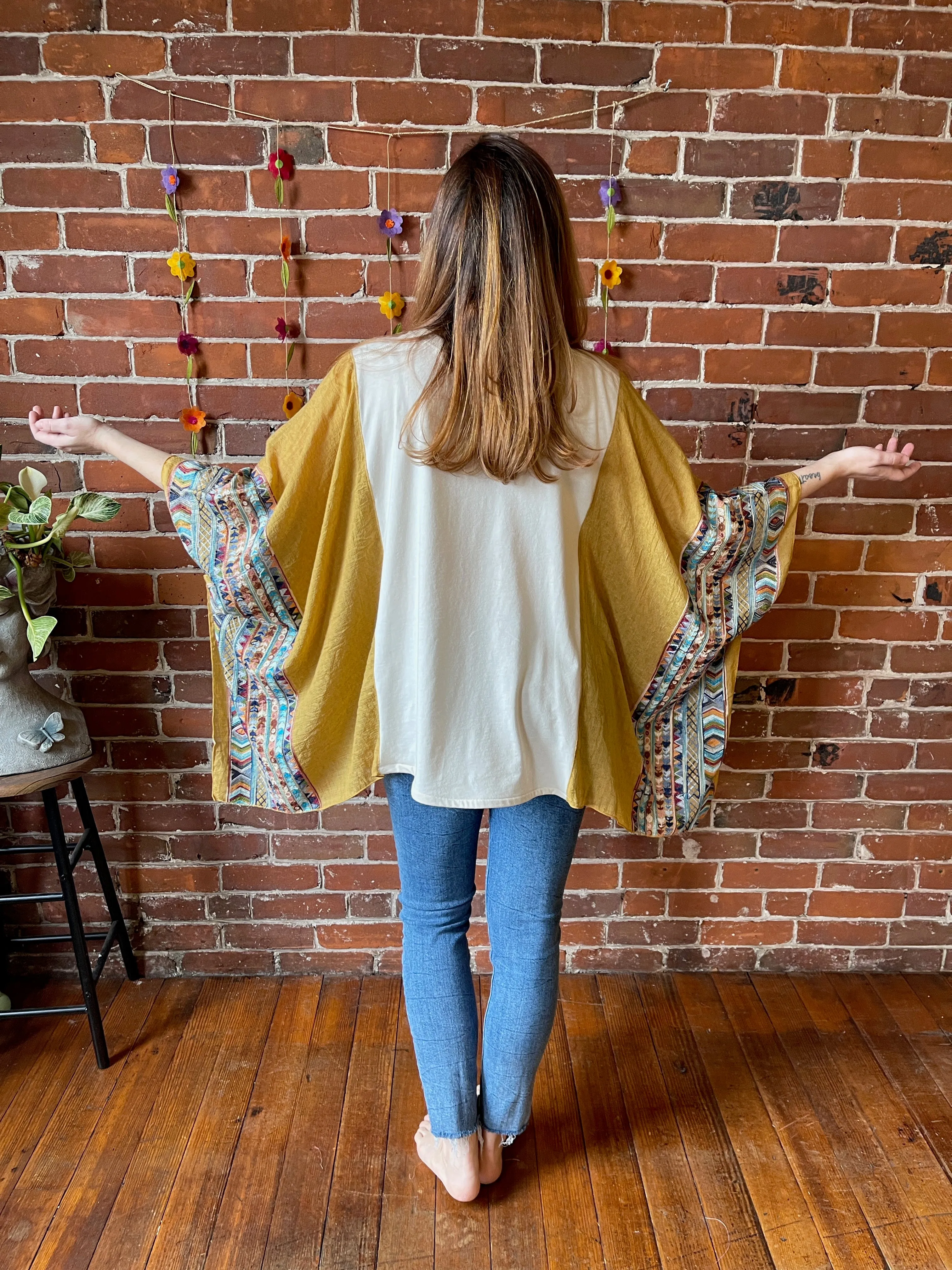 Mystical Stevie Nicks Inspired Golden Yellow Embroidered Poncho