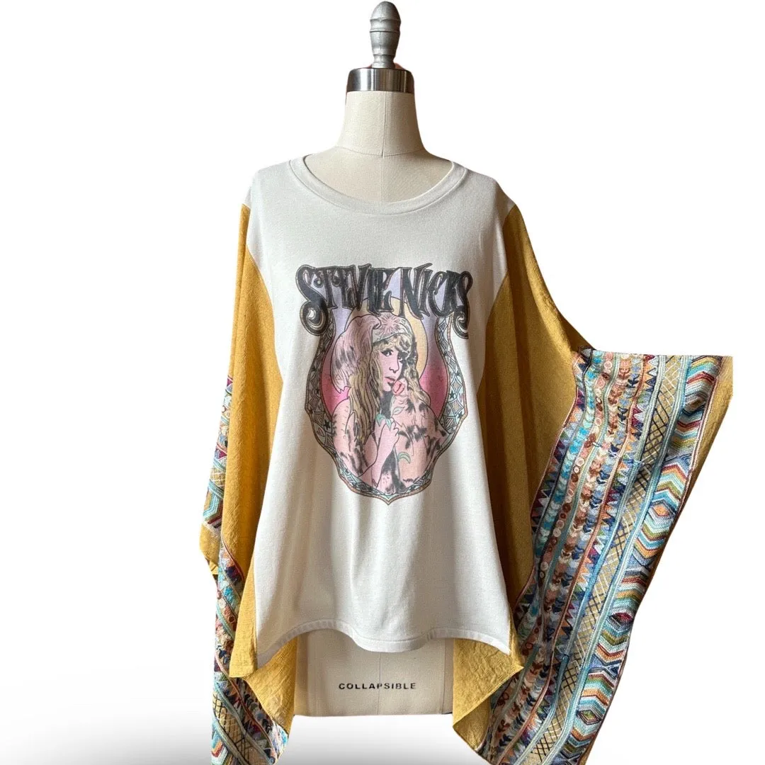 Mystical Stevie Nicks Inspired Golden Yellow Embroidered Poncho