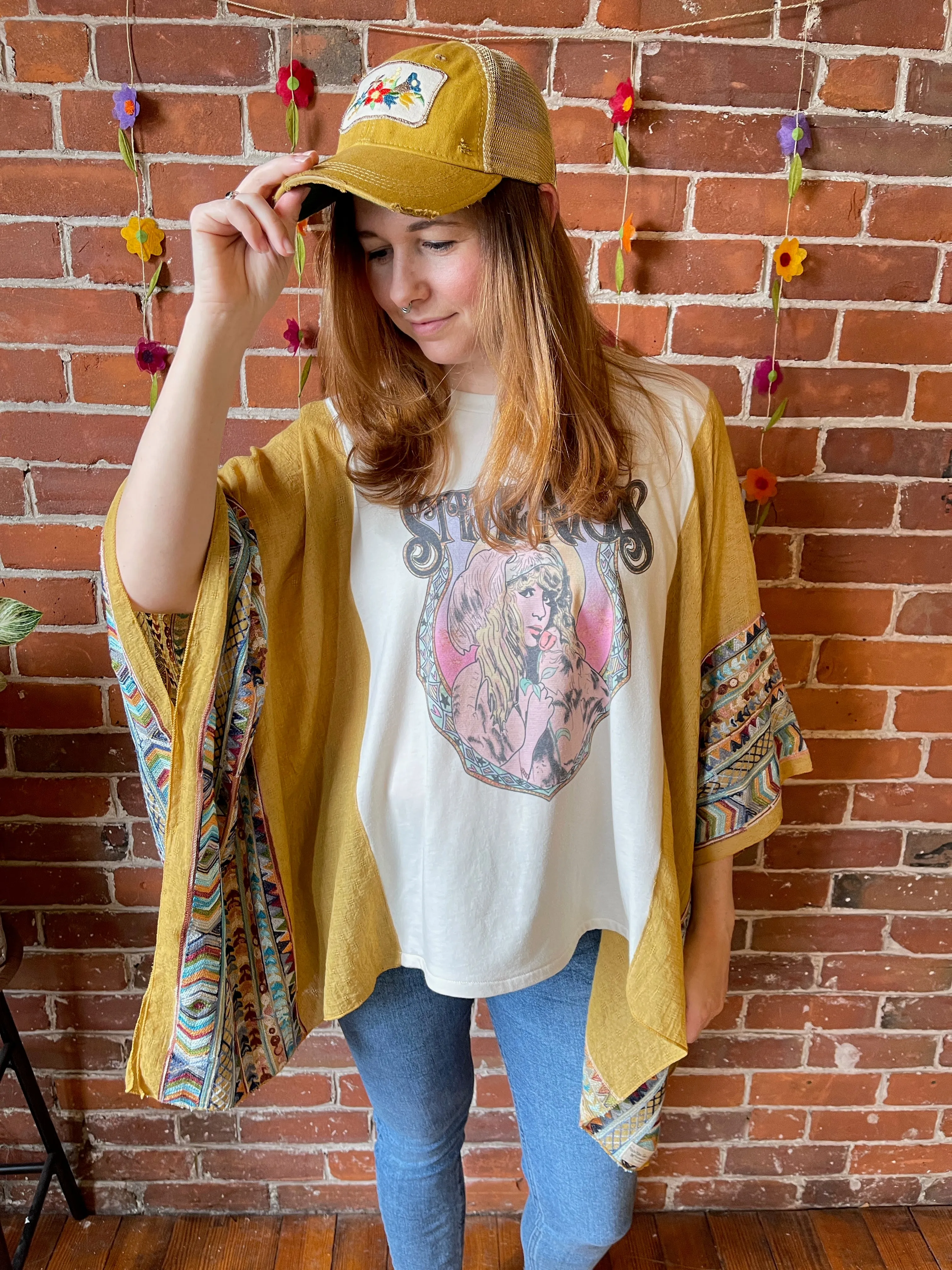 Mystical Stevie Nicks Inspired Golden Yellow Embroidered Poncho