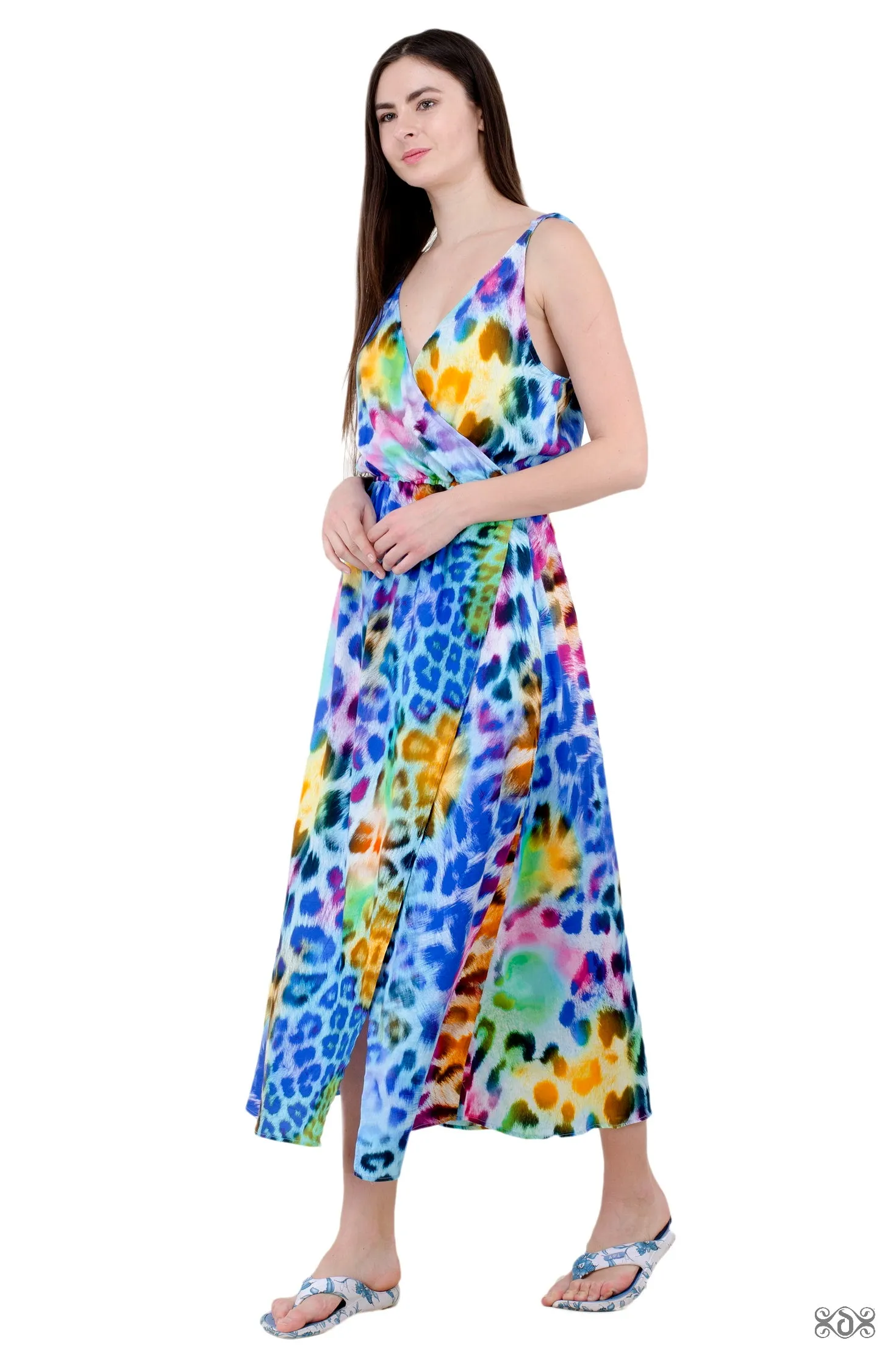 NATURE MORTE Turquoise Leopard Devarshy Printed Long Cotton Dress