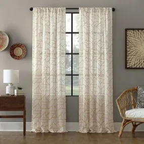 New - 1pc 50"x95" Light Filtering Jigsaw Embroidery Linen Blend Window Curtain Panel Gold/Linen - Archaeo