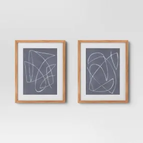 New - 2pk 16" x 20" Modern Scribble Framed Under Glass Wall Poster Print Blue - Threshold