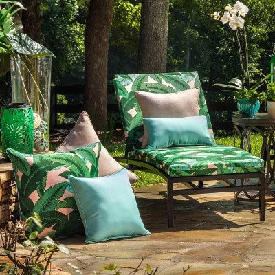 New - 2pk Swaying Palms Rectangular Outdoor Throw Pillow Capri Blue - Pillow Perfect: Weather-Resistant, Tropical Design