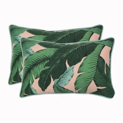 New - 2pk Swaying Palms Rectangular Outdoor Throw Pillow Capri Blue - Pillow Perfect: Weather-Resistant, Tropical Design