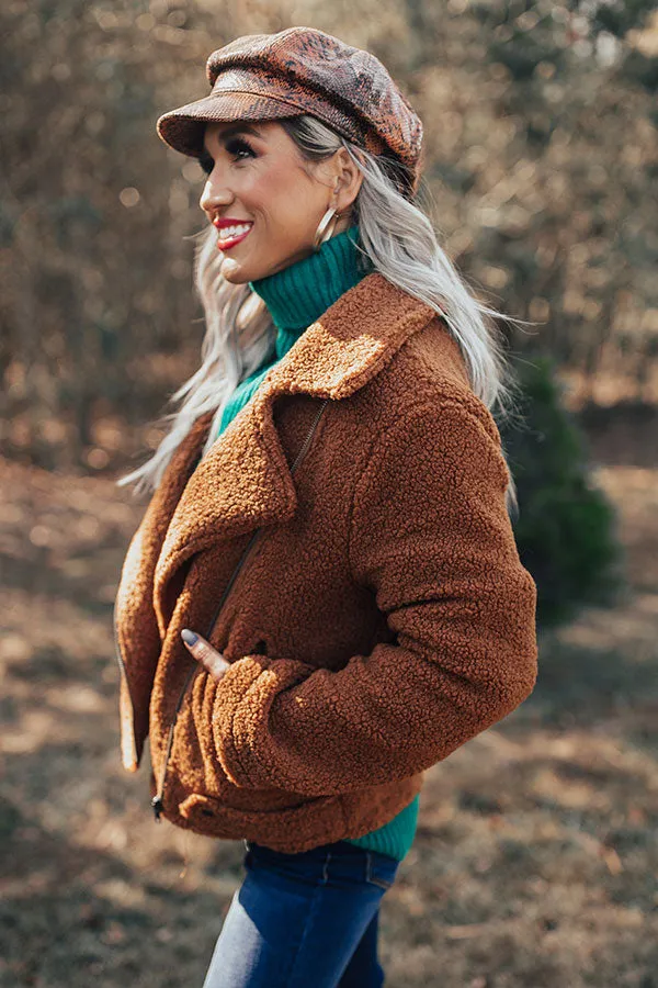 NYC Wardrobe Sherpa Jacket in Dark Camel