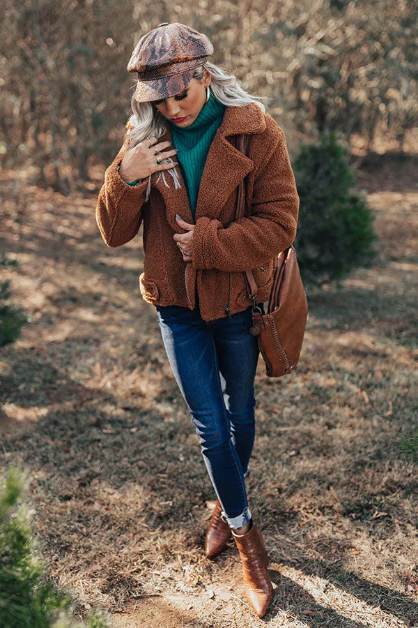 NYC Wardrobe Sherpa Jacket in Dark Camel