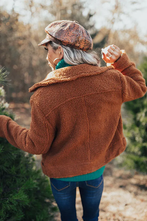 NYC Wardrobe Sherpa Jacket in Dark Camel