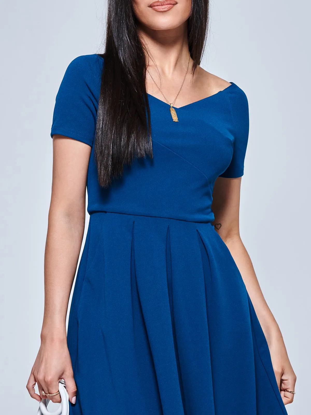 Off The Shoulder Dip Hem Dress, Teal