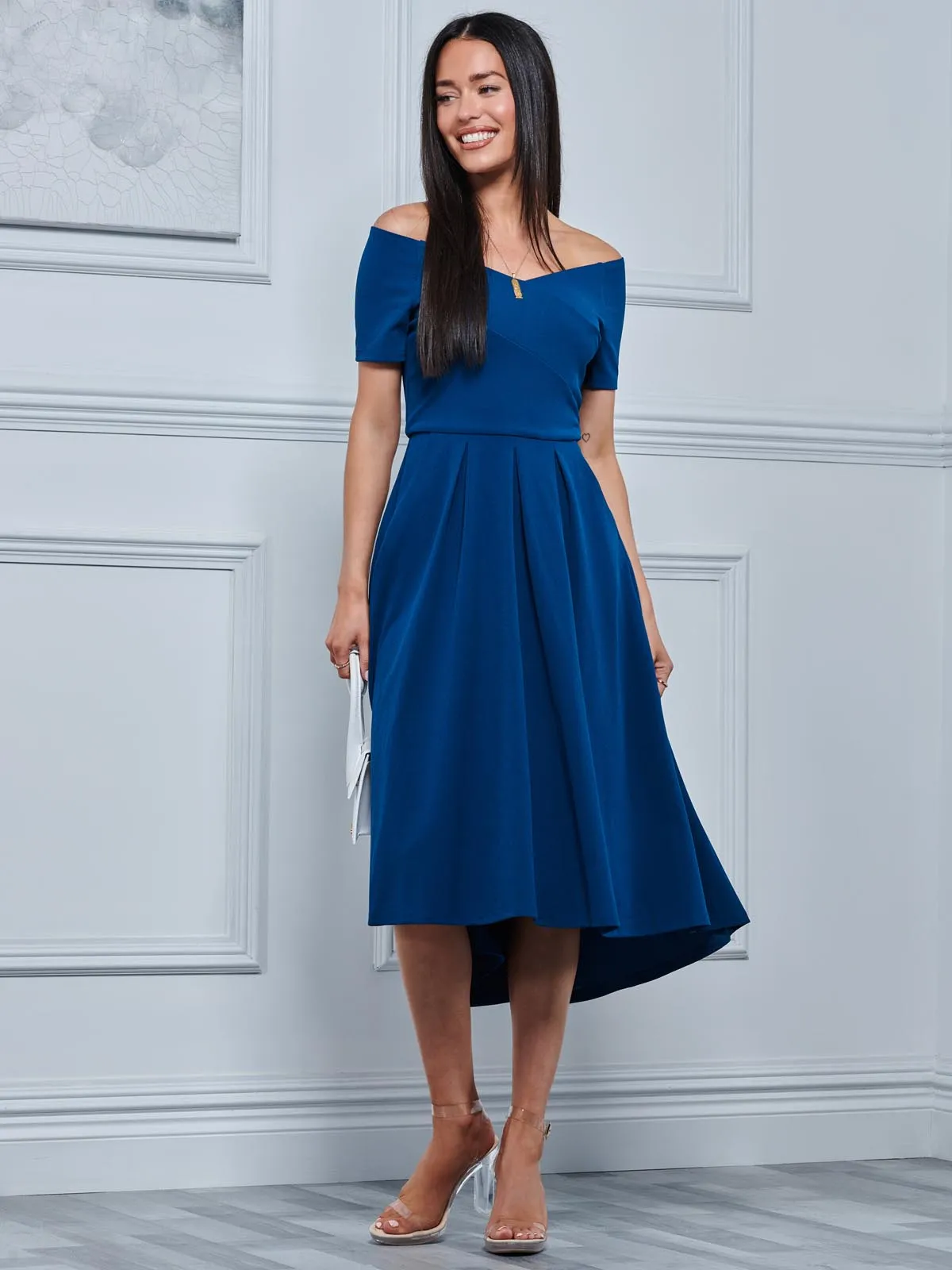 Off The Shoulder Dip Hem Dress, Teal