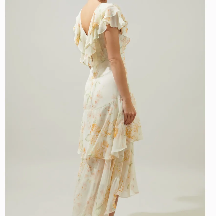 Once Upon A Time Ruffle Tiered Floral Ivory Midi Dress