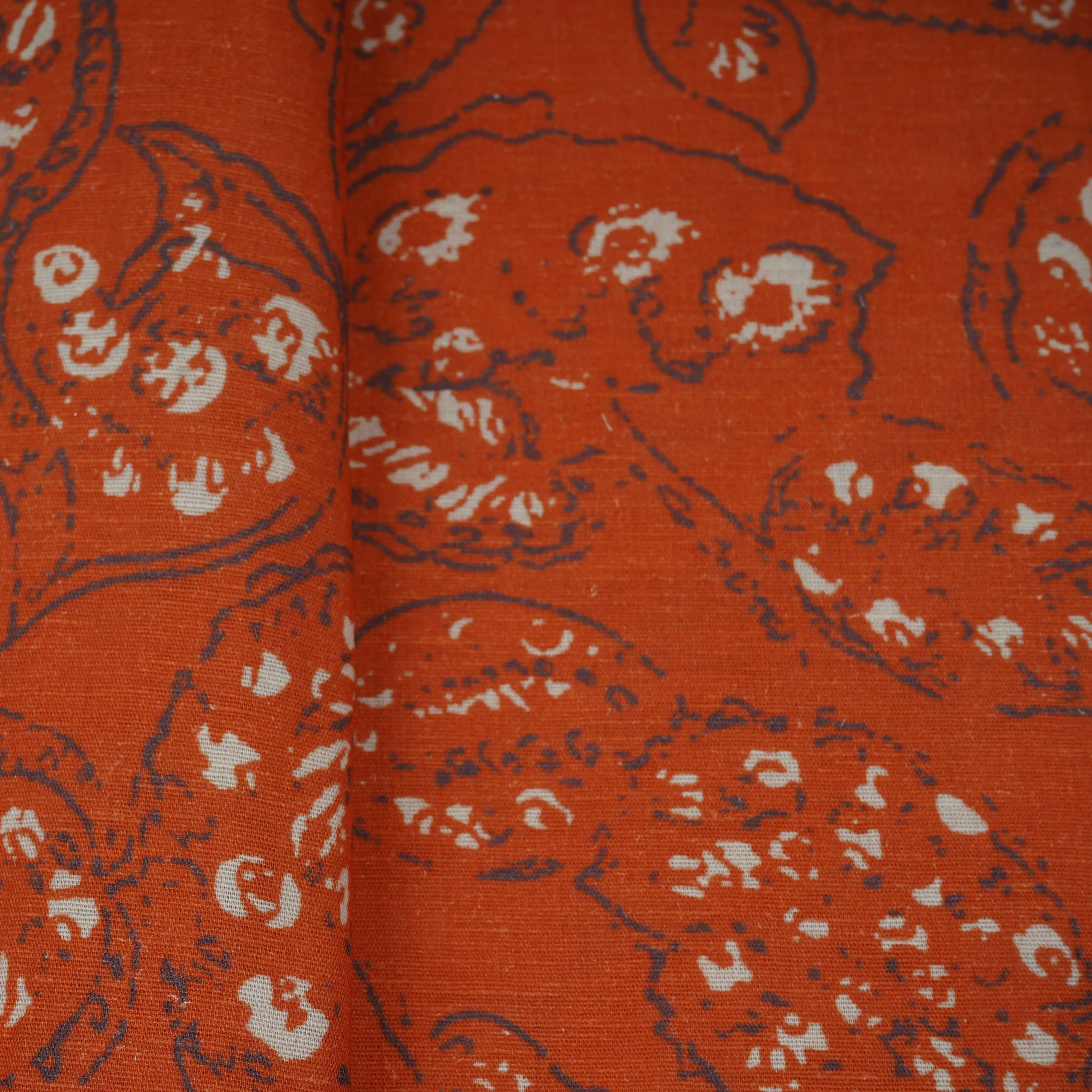 Orange Abstract Print Cotton Linen Fabric 21032