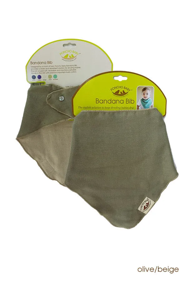 Organic Bandana Bib - Reversible Olive/Beige