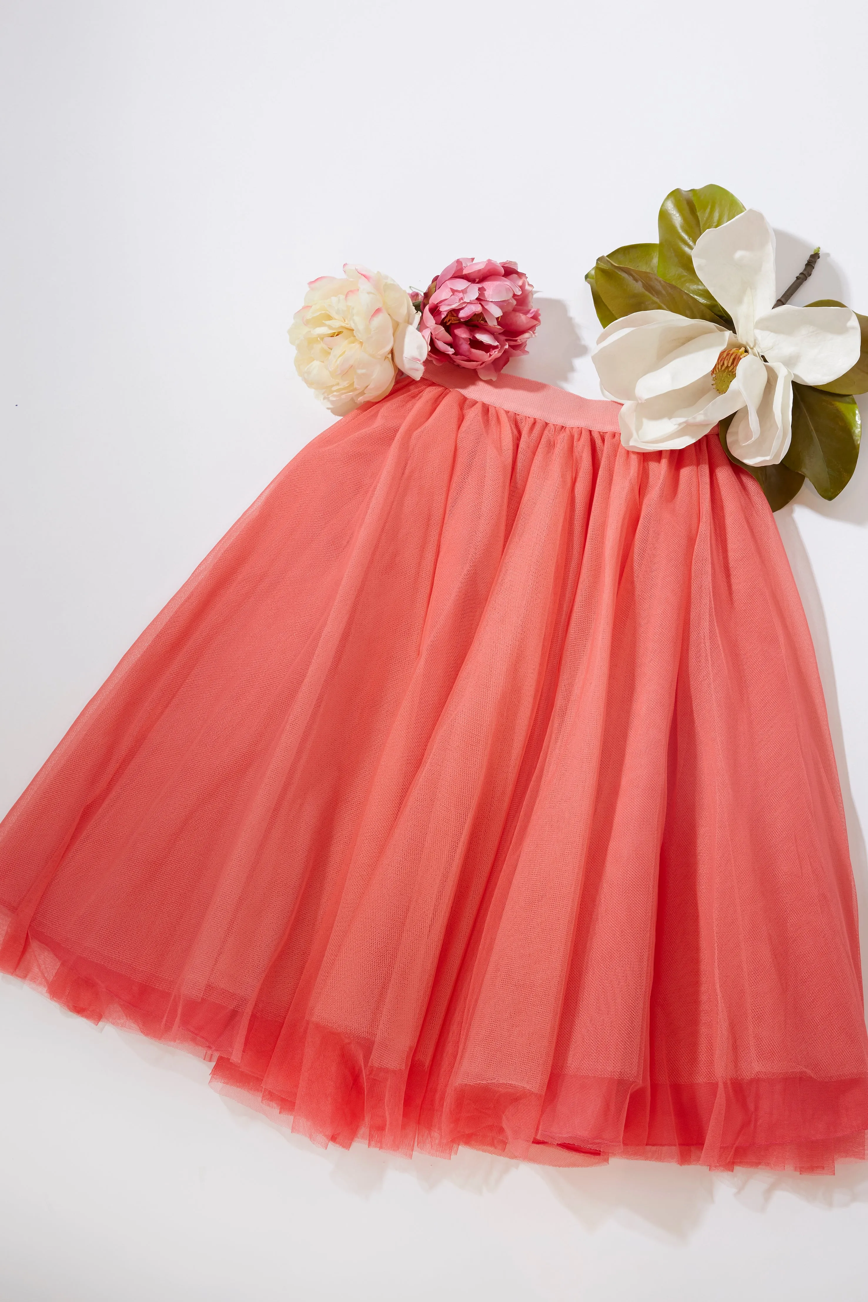 Over the Knee Coral Tulle Skirt