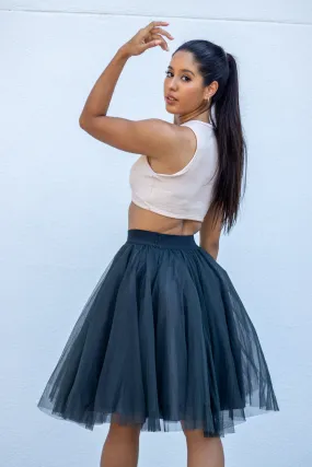 Over the Knee Dark Gray Tulle Skirt