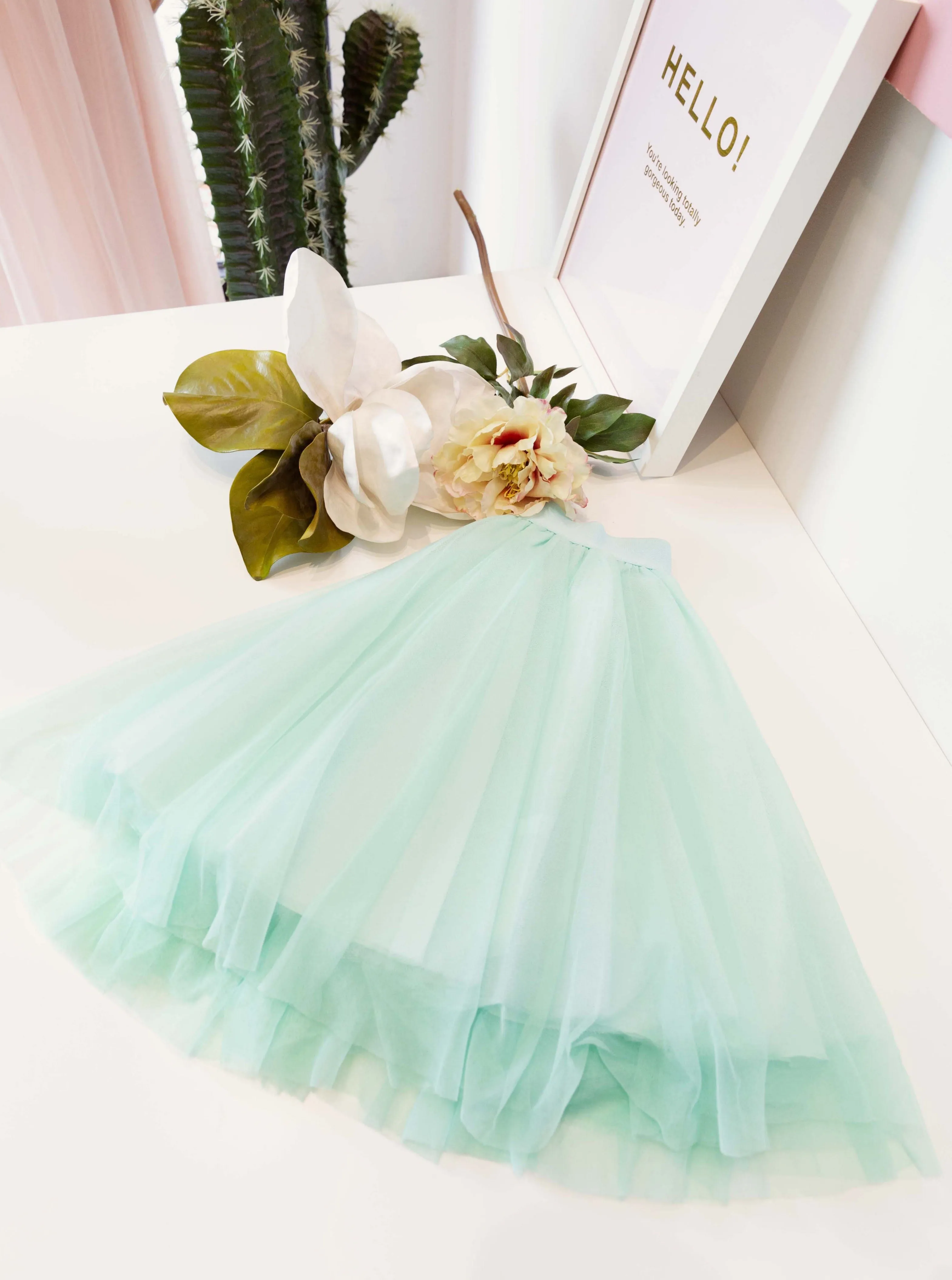 Over the Knee Mint Tulle Skirt