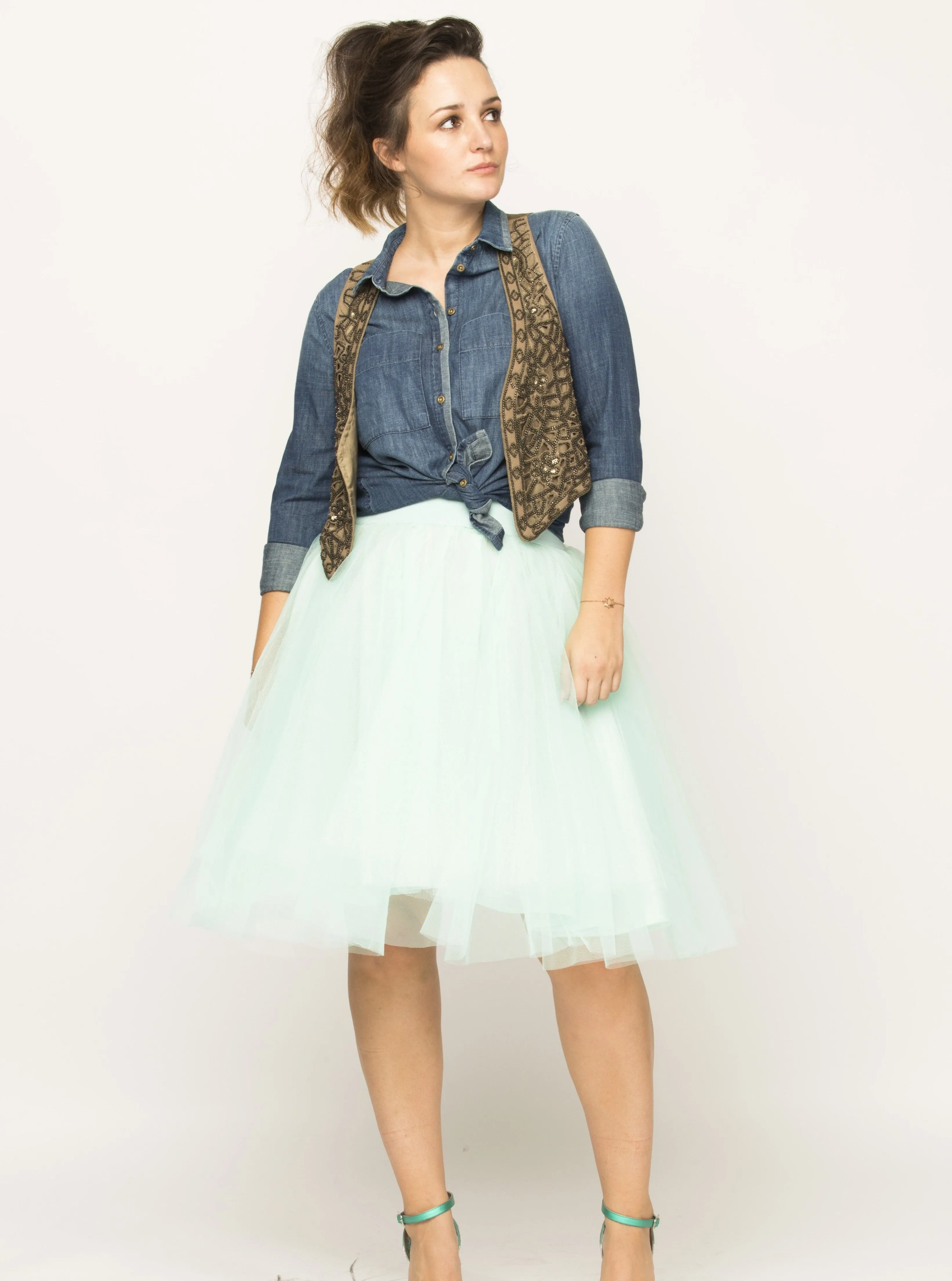 Over the Knee Mint Tulle Skirt