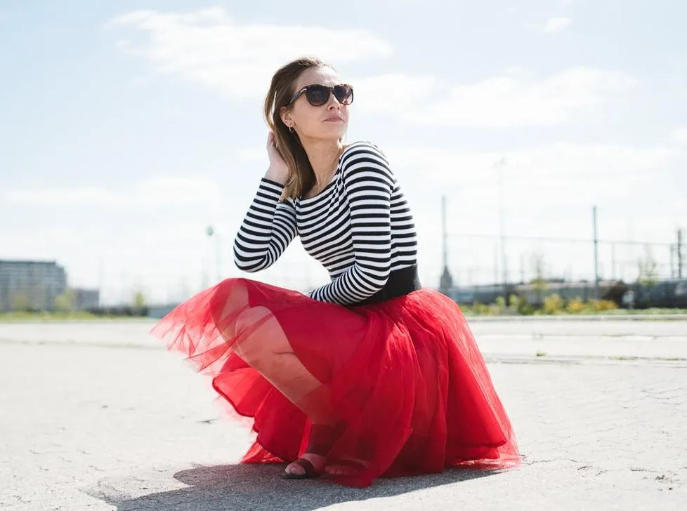 Over the Knee Red Tulle Skirt