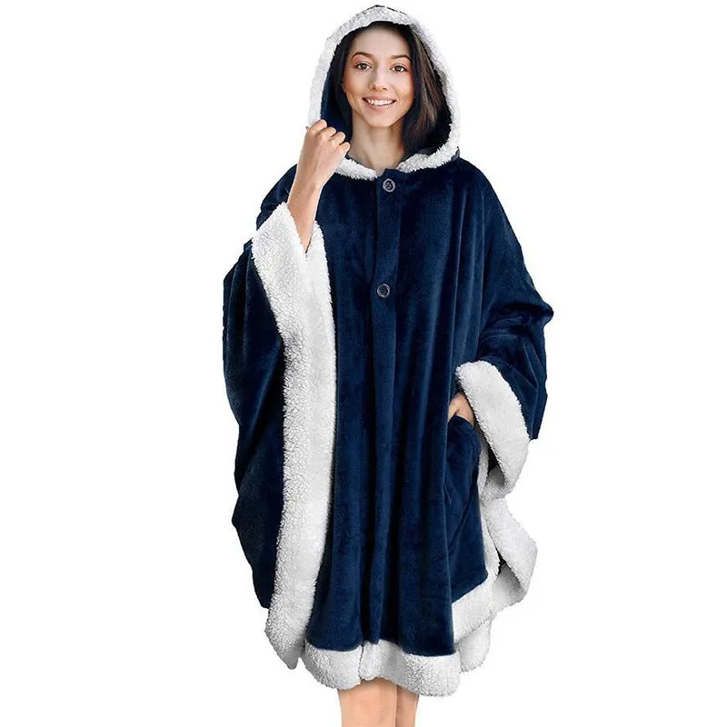 Oversized Wearable Hooded Blanket Soft Plush Sweatshirt with Pockets for Women