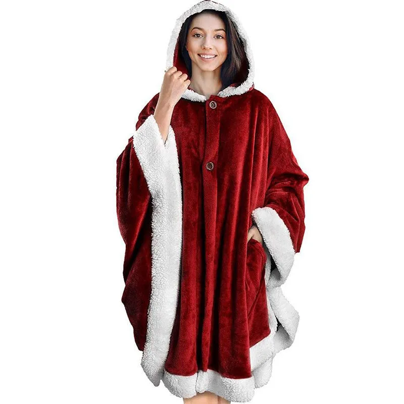 Oversized Wearable Hooded Blanket Soft Plush Sweatshirt with Pockets for Women